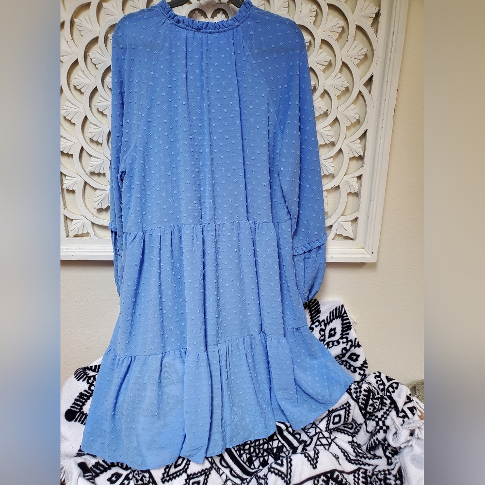 Women’s Textured Swiss Dot Tiered Dress in Periwinkle Blue - Picture 8 of 12